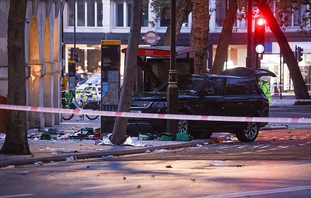 Nine people are in hospital after a car collided with a bus stop in central London, cops have confirmed.