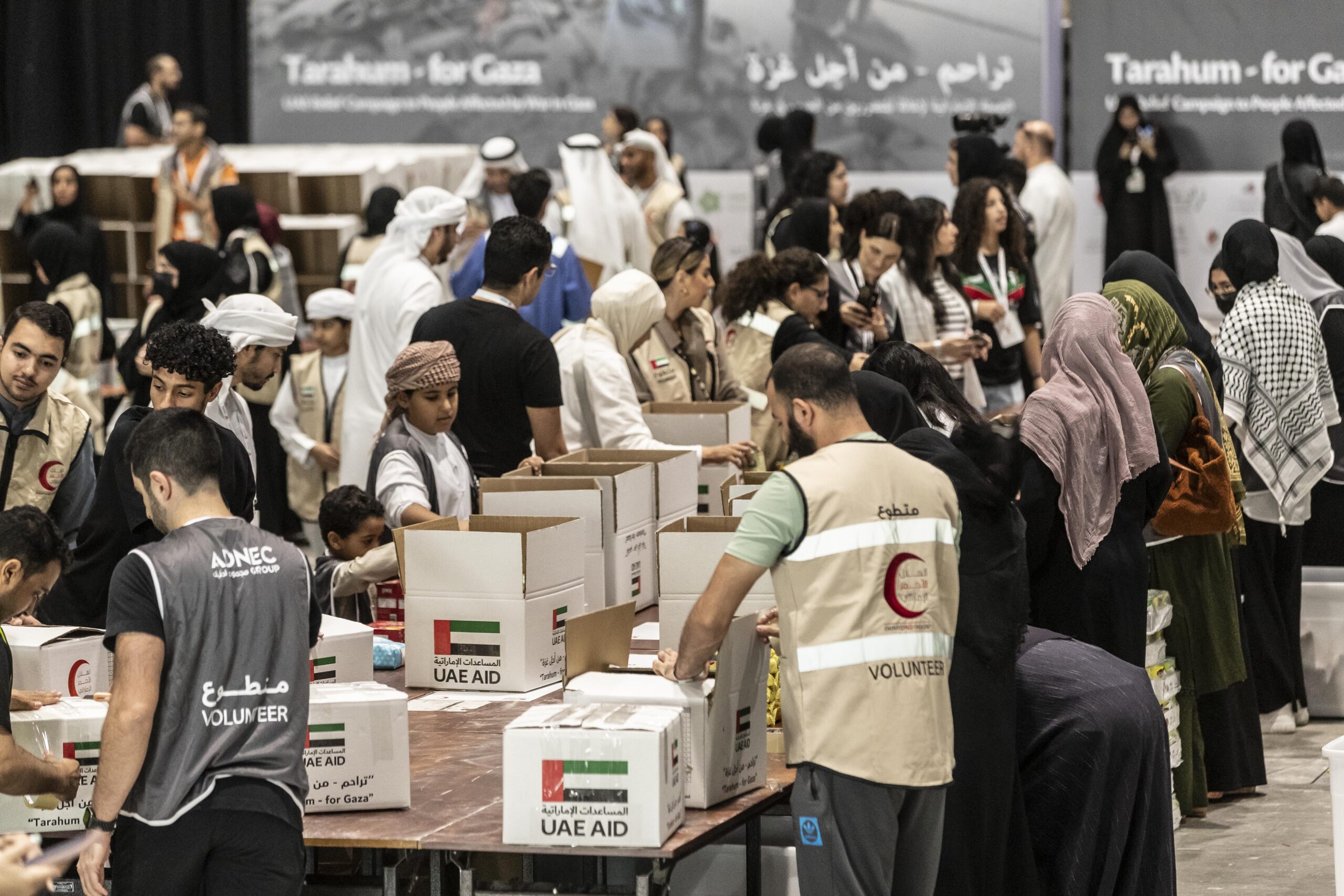 People across the UAE helped assemble 38,000 aid boxes for Palestinians in Gaza.