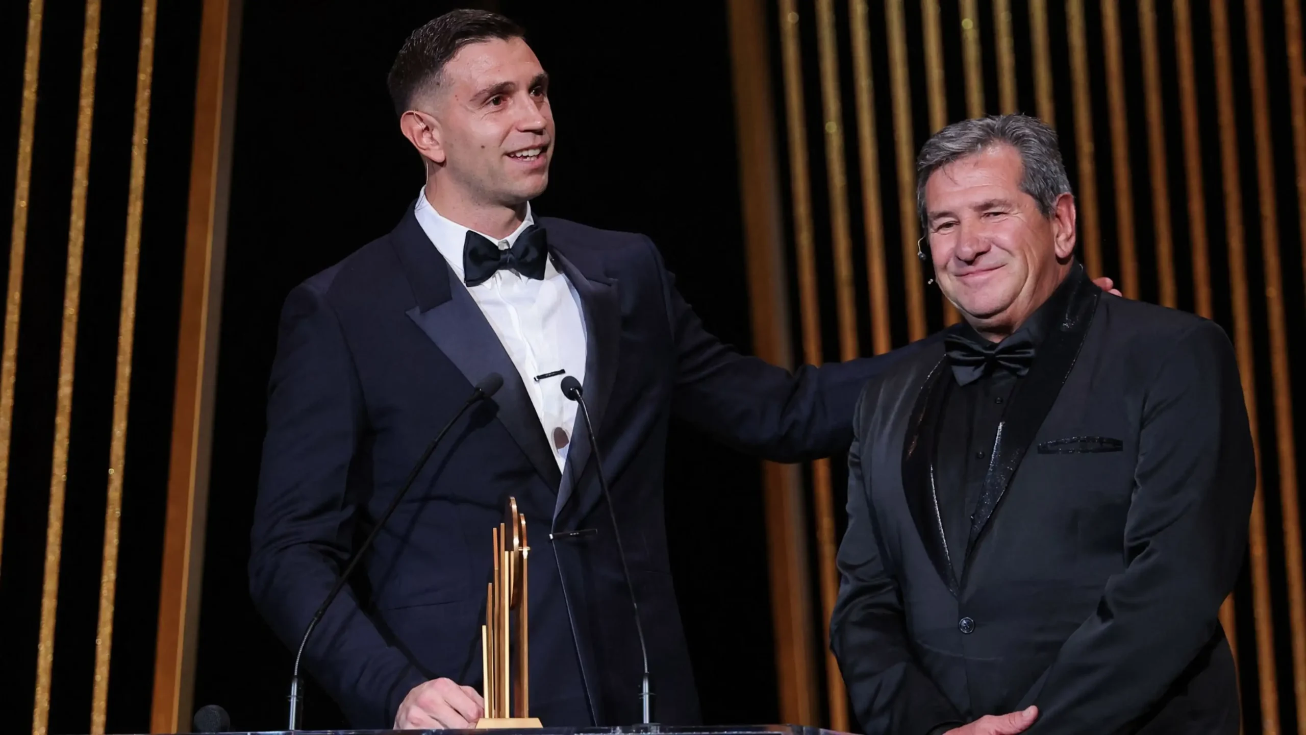 Aston Villa goalkeeper Emi Martinez has been awarded the Yashin Trophy for the best goalkeeper for 2023 at the Ballon d'Or ceremony in Paris.