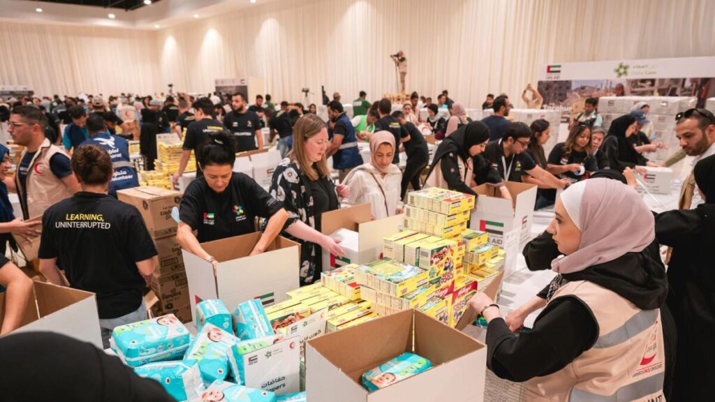 Volunteers were asked to help pack essential supplies in Abu Dhabi, Dubai, and Sharjah.