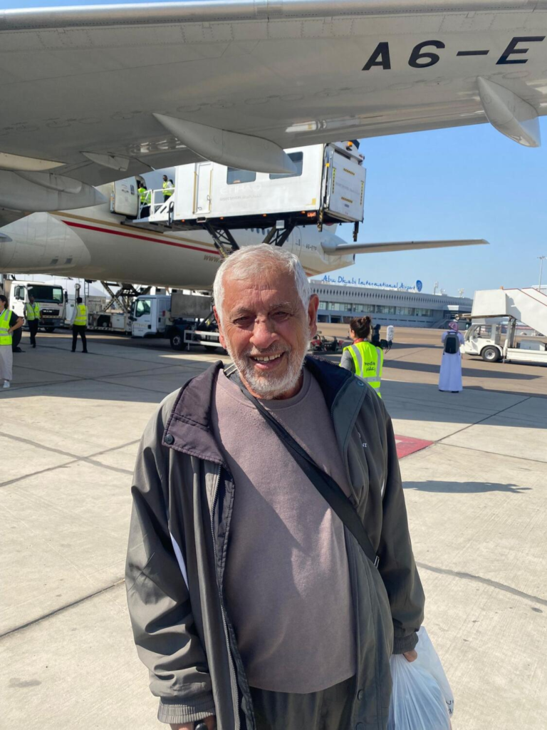 Yousef Almehesy, a Palestinian cancer sufferer, expressed gratitude upon arriving in the UAE with his family members, all of whom are battling cancer.