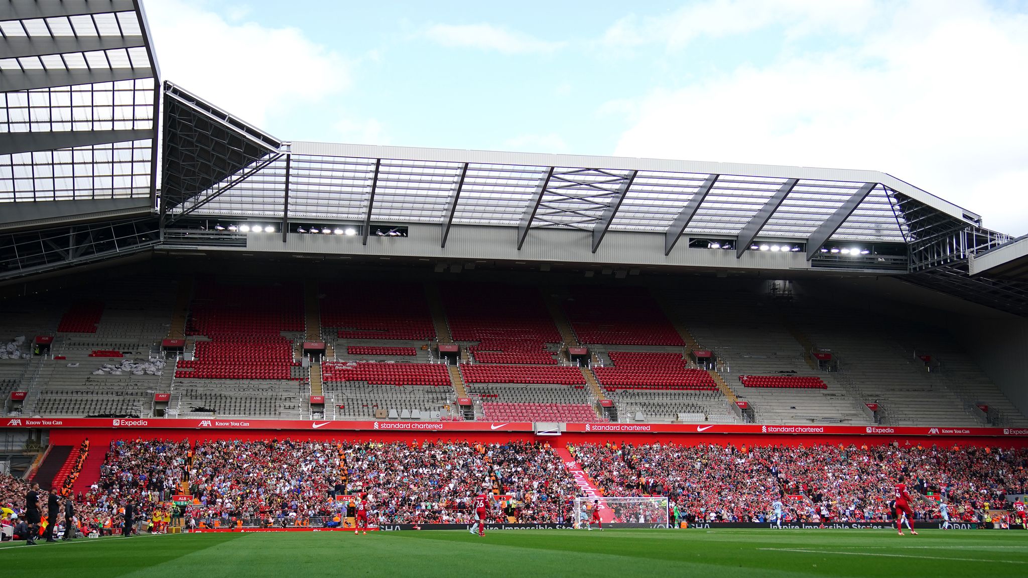 Liverpool intends to partly open the upper level of their new Anfield Road stand when they meet Manchester United on December 17.