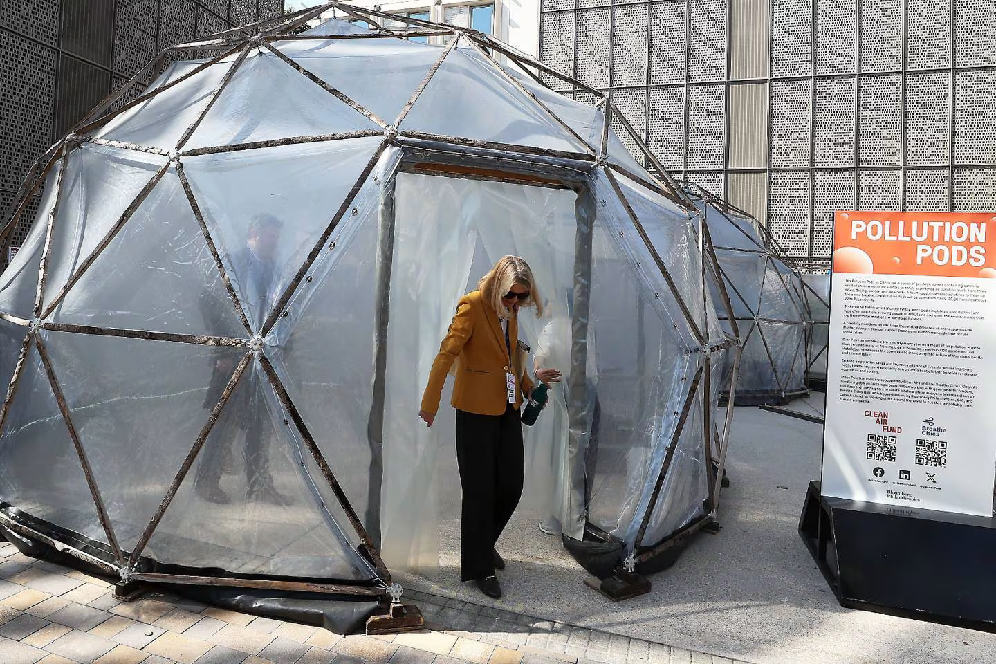 Specially prepared pods show air quality levels in Beijing, London, and New Delhi.