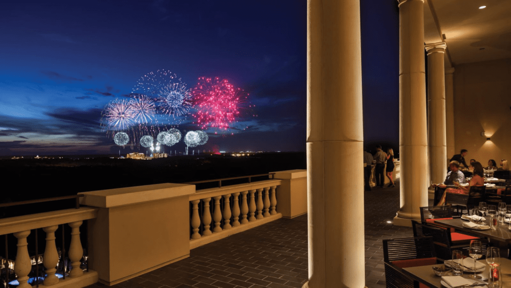 Hotel balconies with fireworks views