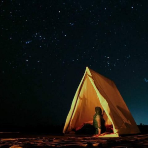 Desert camping under stars